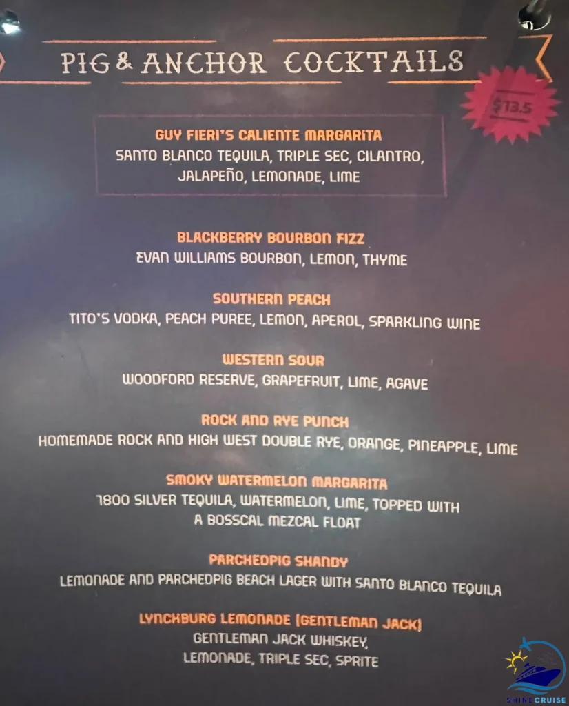 Carnival guy's pig & anchor drink menu 2