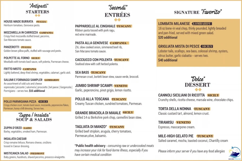 Il Viaggio Carnival Menu Price