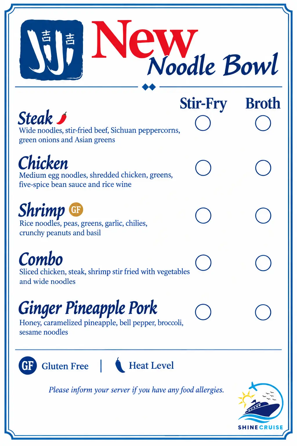 Carnival JiJi Asian Kitchen Lunch Menu