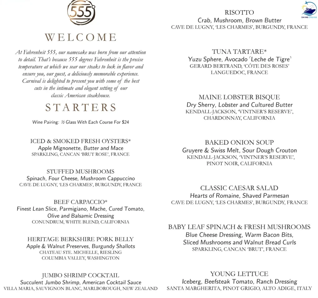 carnival steakhouse menu