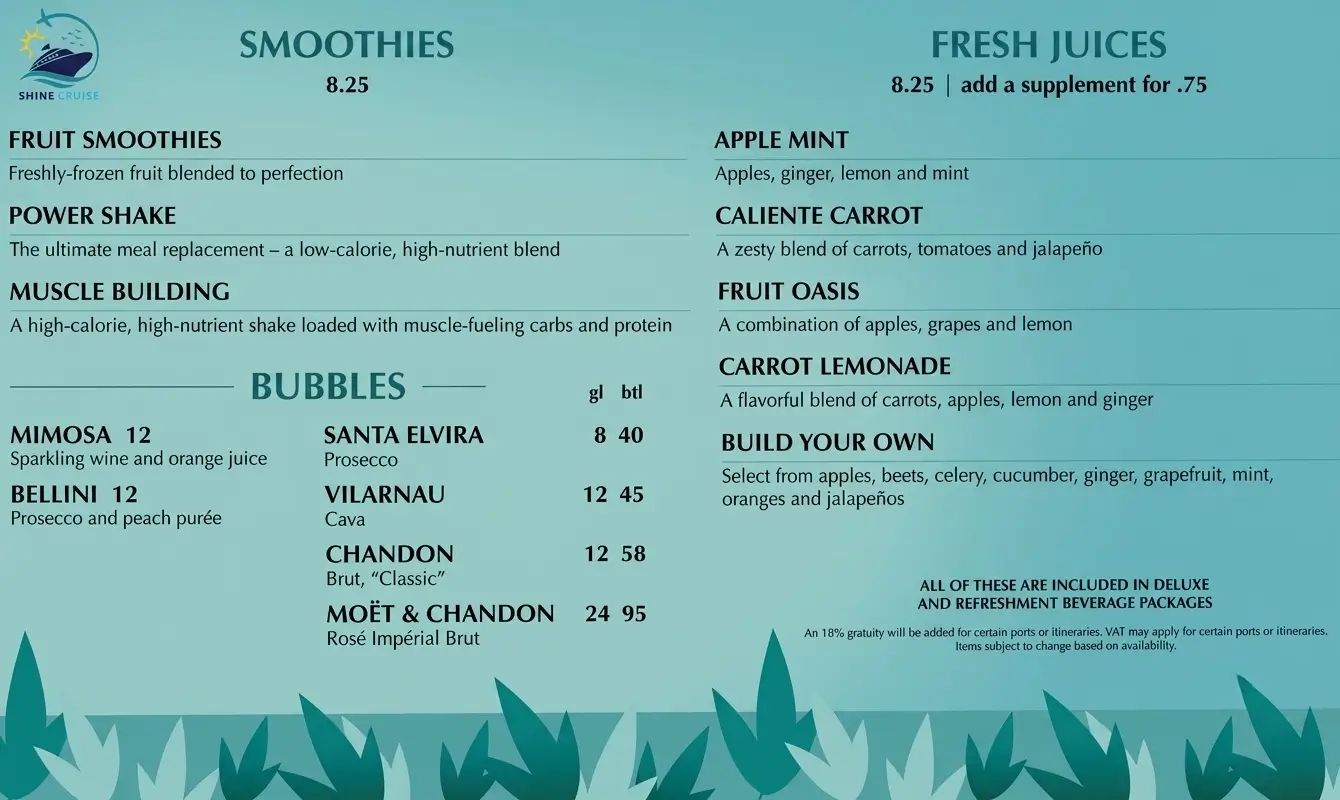 Icon of the Seas Vitality Cafe menu