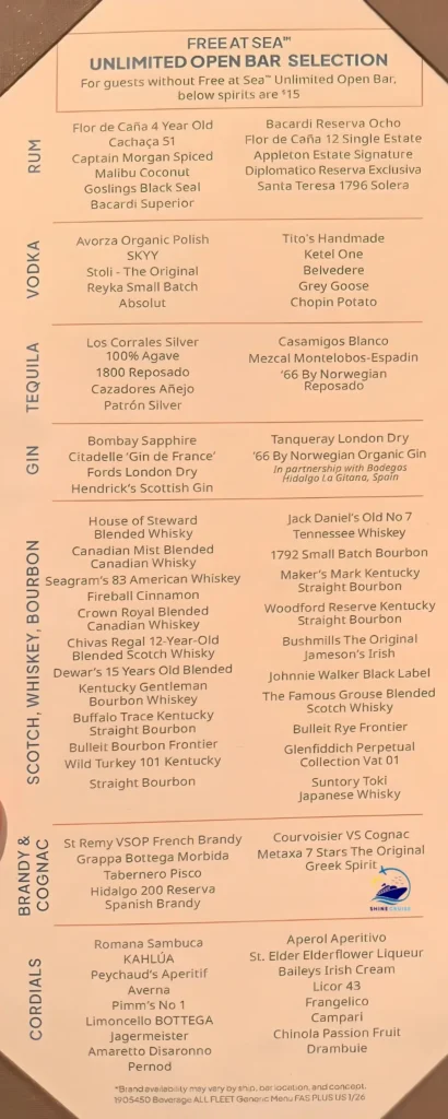 norwegian cruise drink prices