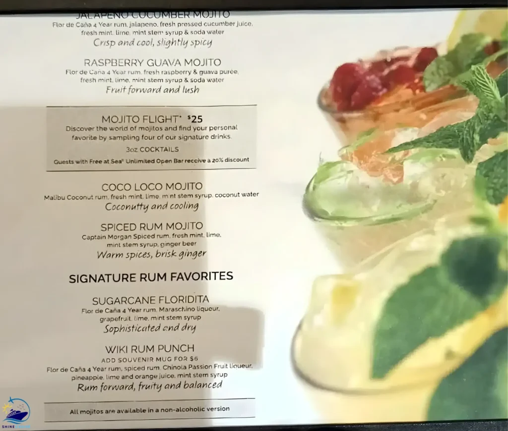 NCL Sugarcane Mojito Bar Menuย
norwegian cruise line drink menu