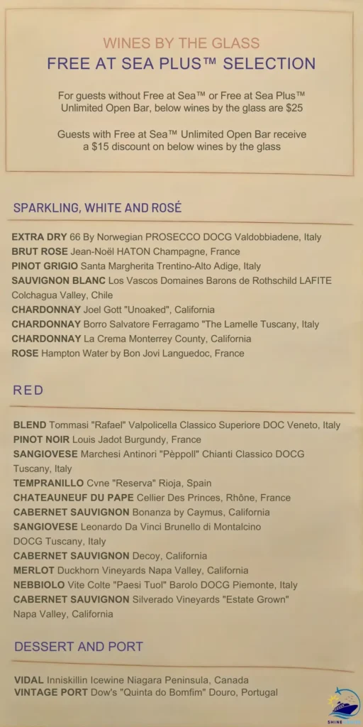 norwegian cruise drink menu
