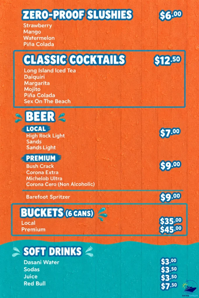 Parrotfish Swim-Up Bar Menu 2