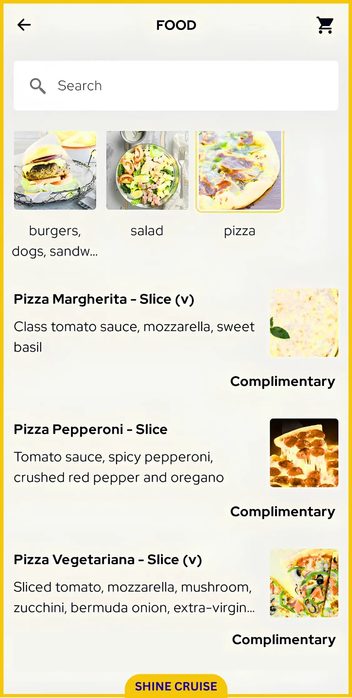 Princess OceanNow Pizza Menu