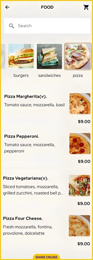 Princess Cruises OceanNow Pizza Menu