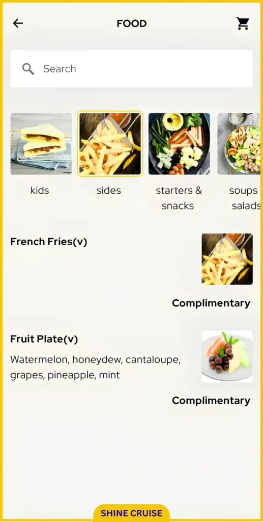 Princess Cruises OceanNow Sides Menu