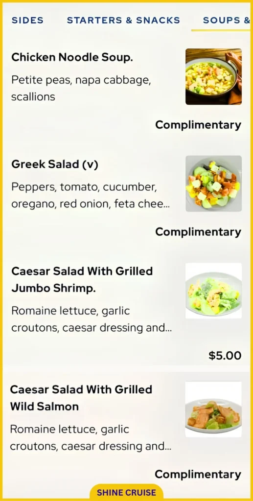 Princess Cruises OceanNow Soups & Salads Menu