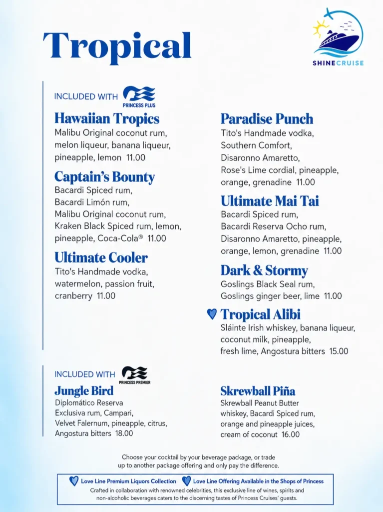 Princess Cruises Cocktails Menu 1