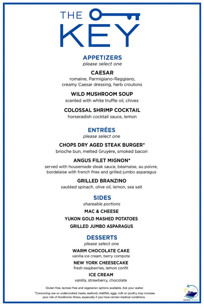 Royal Caribbean The Key lunch menu