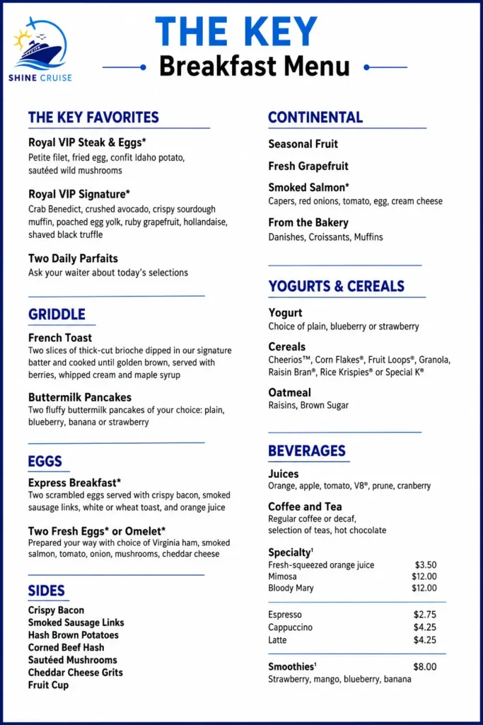 Royal Caribbean The Key breakfast menu