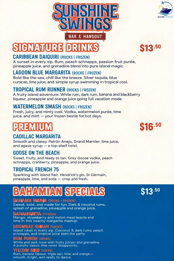 Sunshine Swings Bar Menu 1