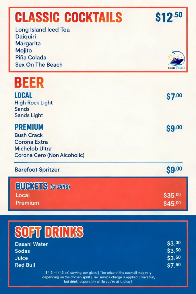 Sunshine Swings Bar Menu 2