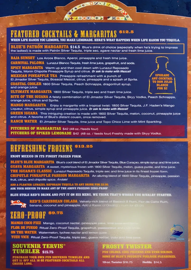 Carnival Blue Iguana Tequila Bar menu 2
carnival drink menu 2026
carnival drink prices 2026