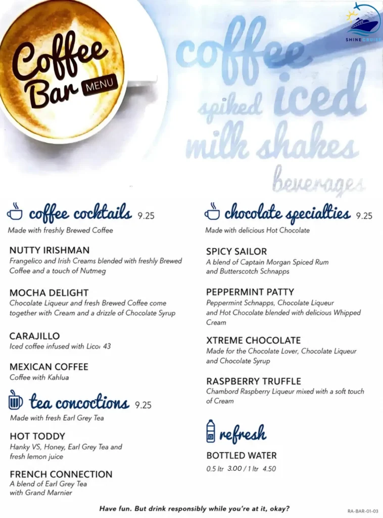 Coffee Bar Carnival Menu 2
carnival cruise drink menu 2026