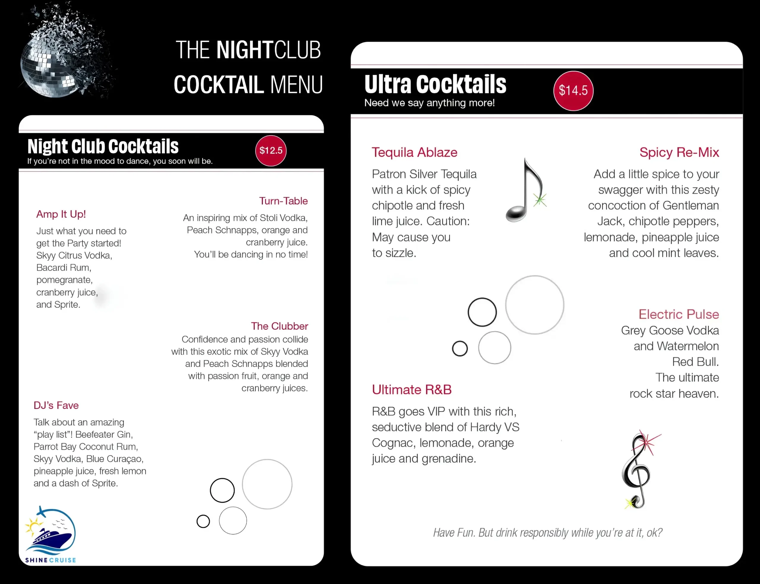 night club bar menu Carnival
carnival drink menu 2026
