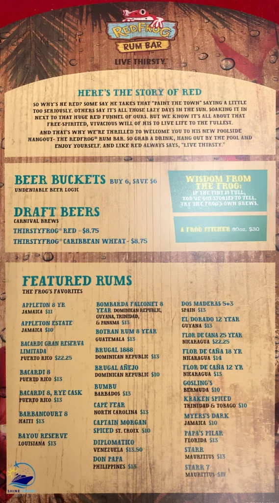 carnival cruise red frog rum bar menu 1