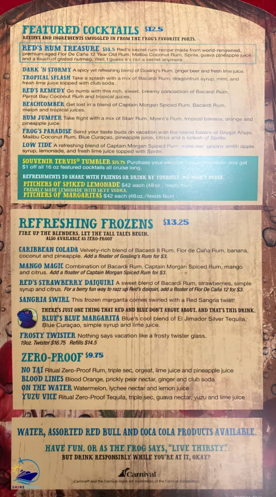 carnival cruise red frog rum bar menu 2