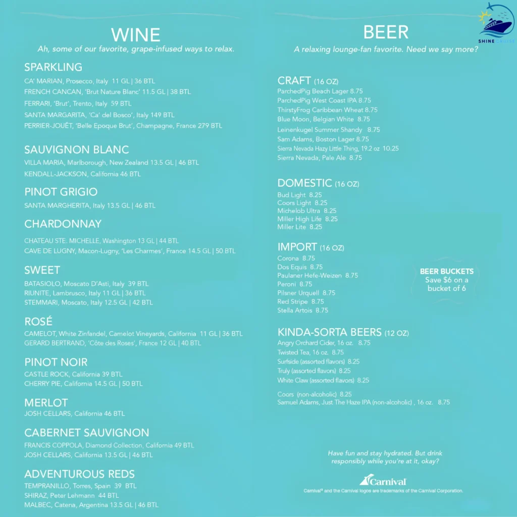 Carnival Serenity Bar Menu 2
carnival drink prices 2026
carnival drink menu 2026