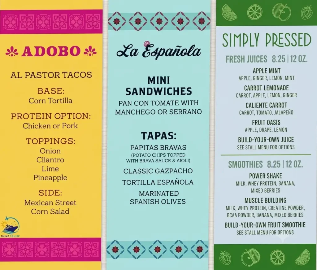 Legend of the Seas AquaDome Market Menu 2