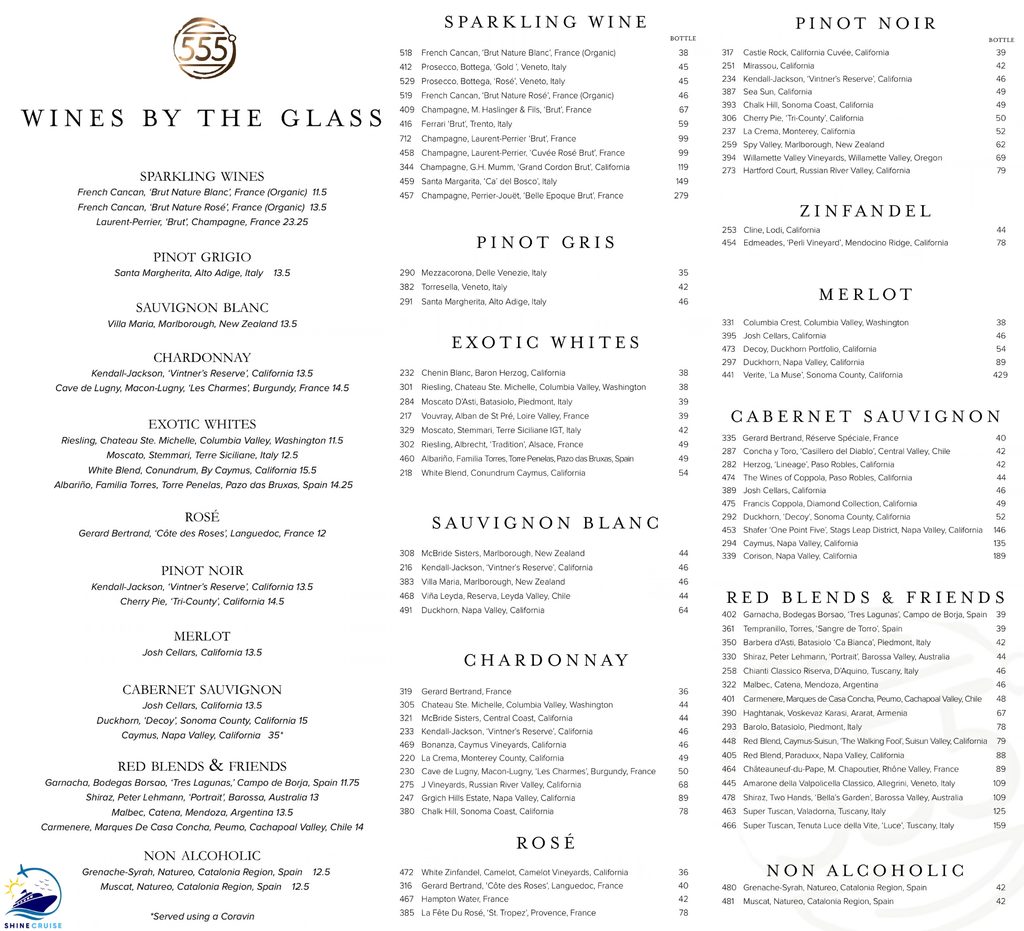 Carnival Fahrenheit 555 Steakhouse Drink Menu 2