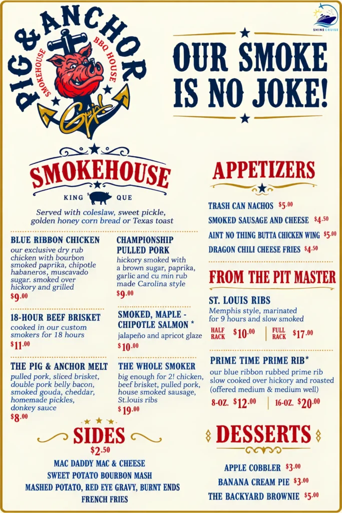 Carnival Guys Pig and Anchor Dinner Menu