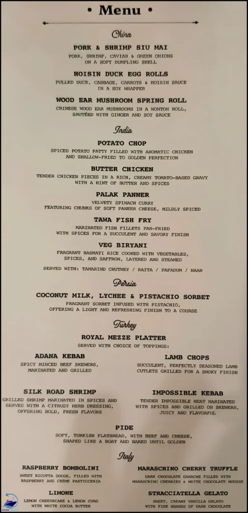 Legend of the Seas Royal Railway Legend Station menu
