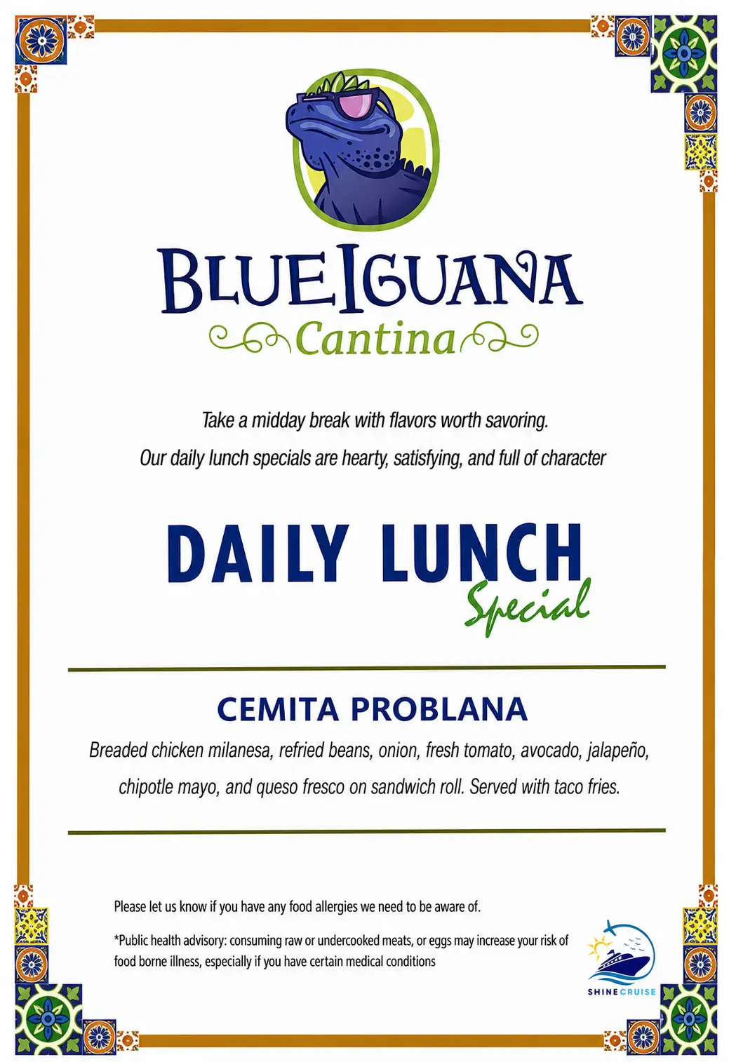Carnival BlueIguana Cantina Lunch Special Menu 3