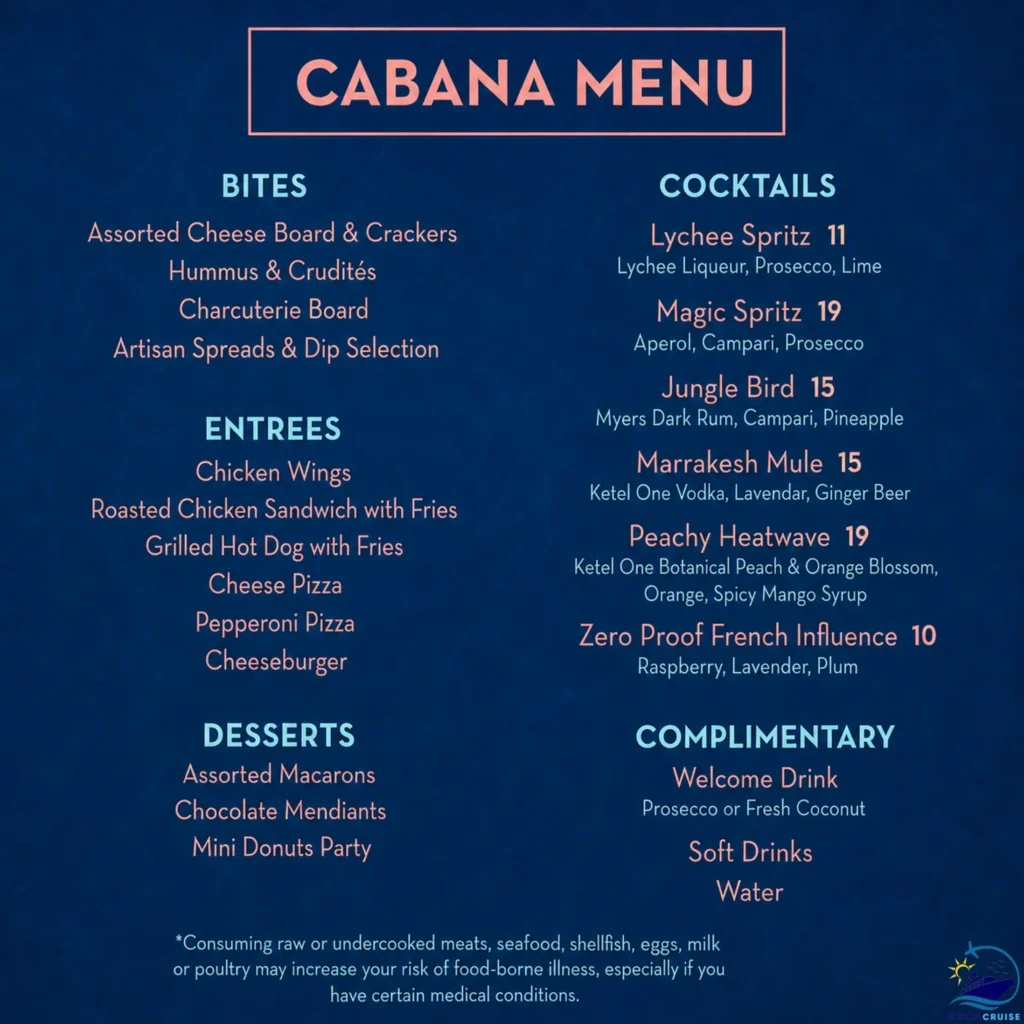Celebrity Cabana menu 1