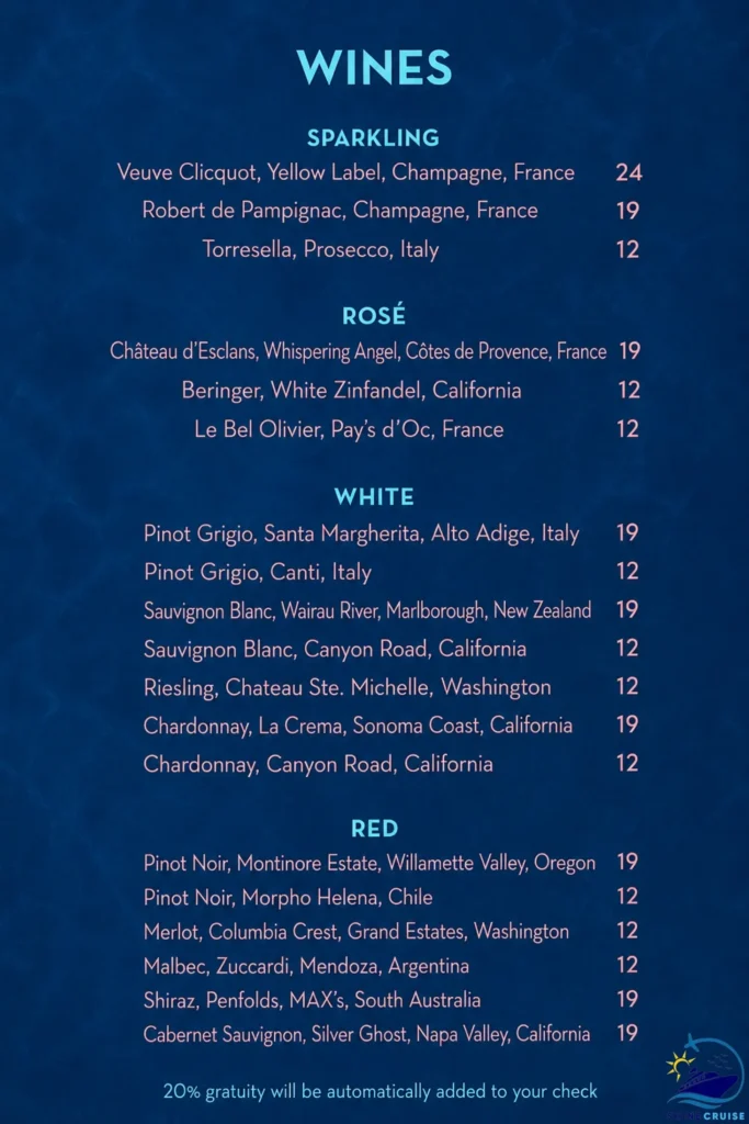Celebrity Cabana menu 2