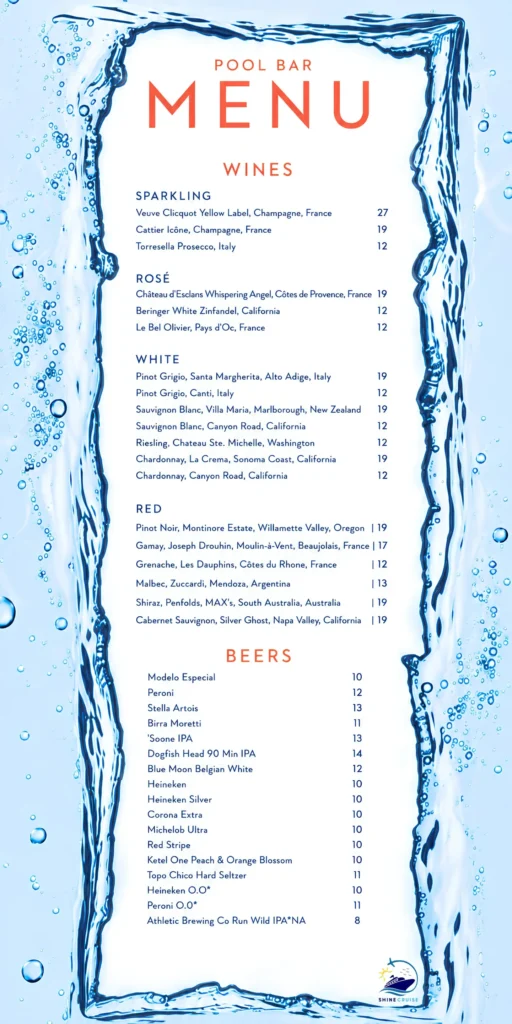 Celebrity Cruises Pool Bar menu 2