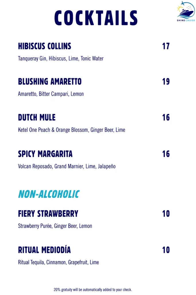 Celebrity Cruises Sky Lounge Menu 3