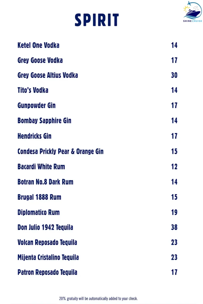 Celebrity Cruises Sky Lounge Menu 6