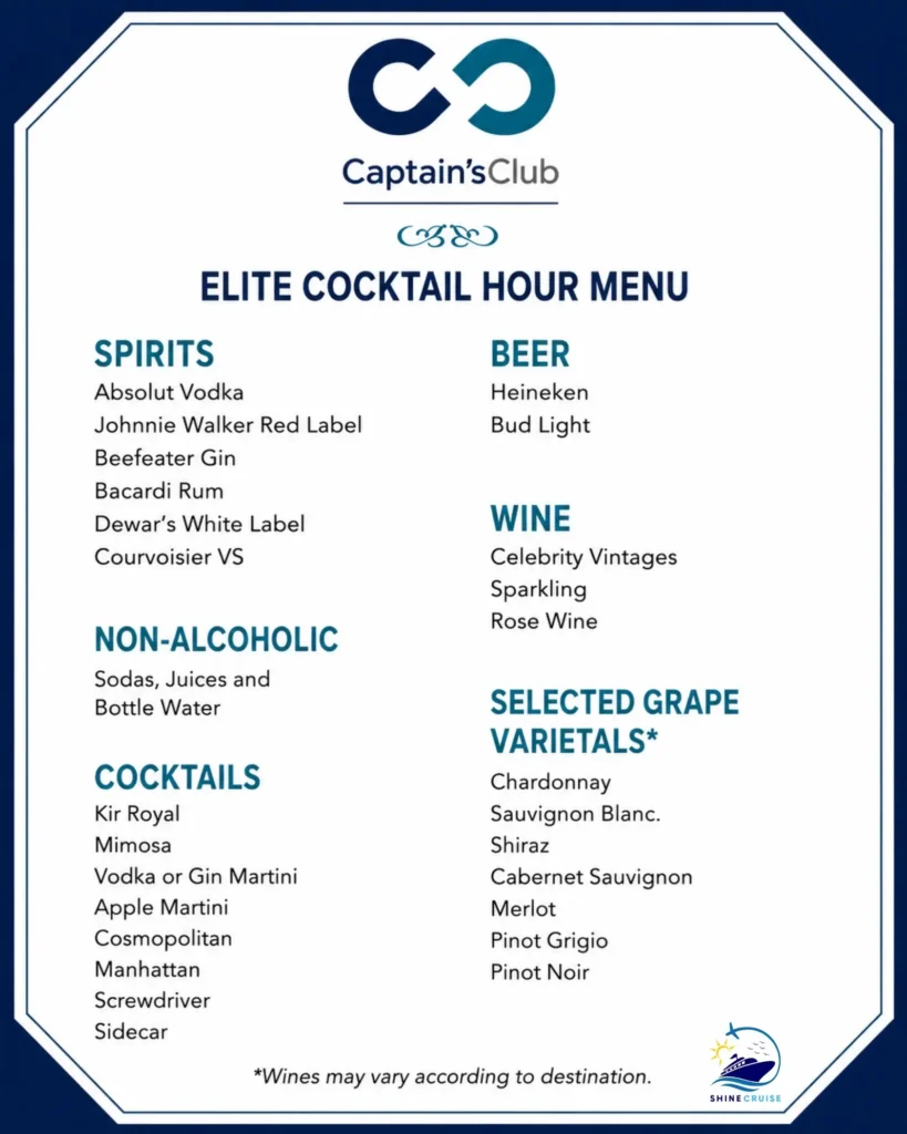 Celebrity Elite Happy Hour Menu