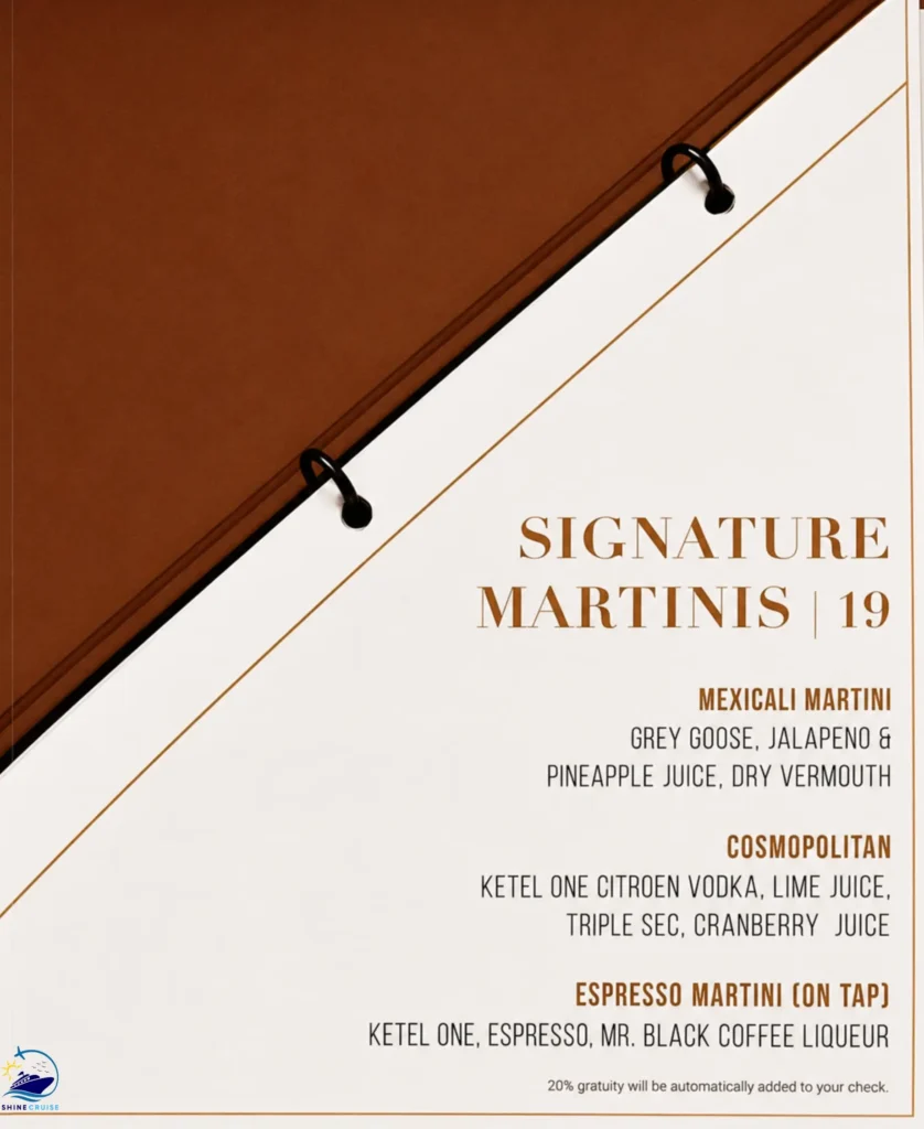 Celebrity Martini Bar Menu 1