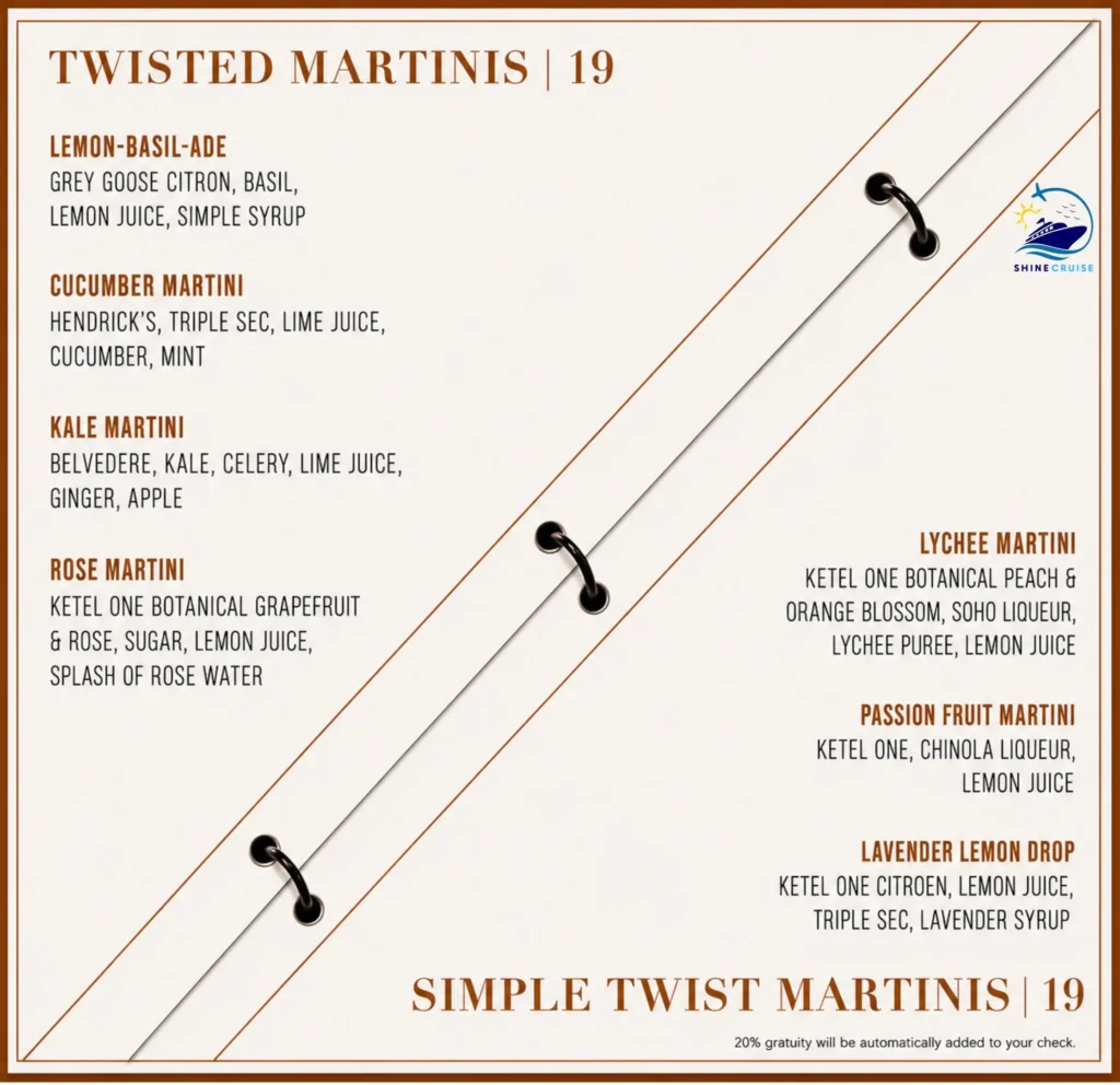 Celebrity Martini Bar Menu 2