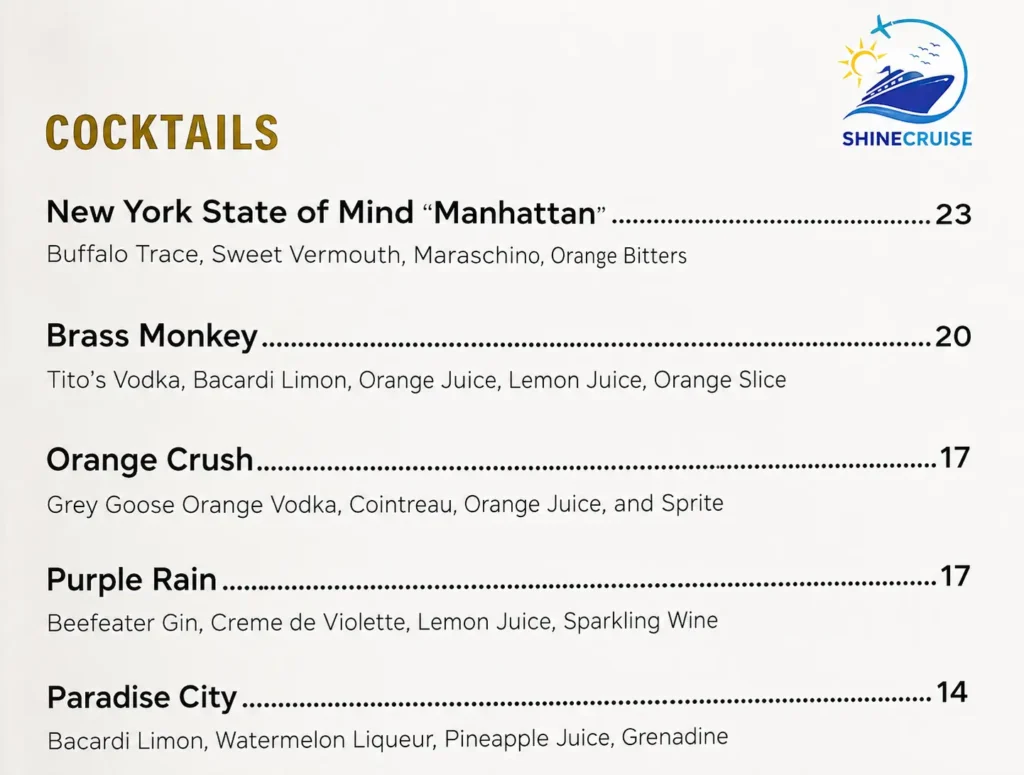 The Club Bar Menu 1
