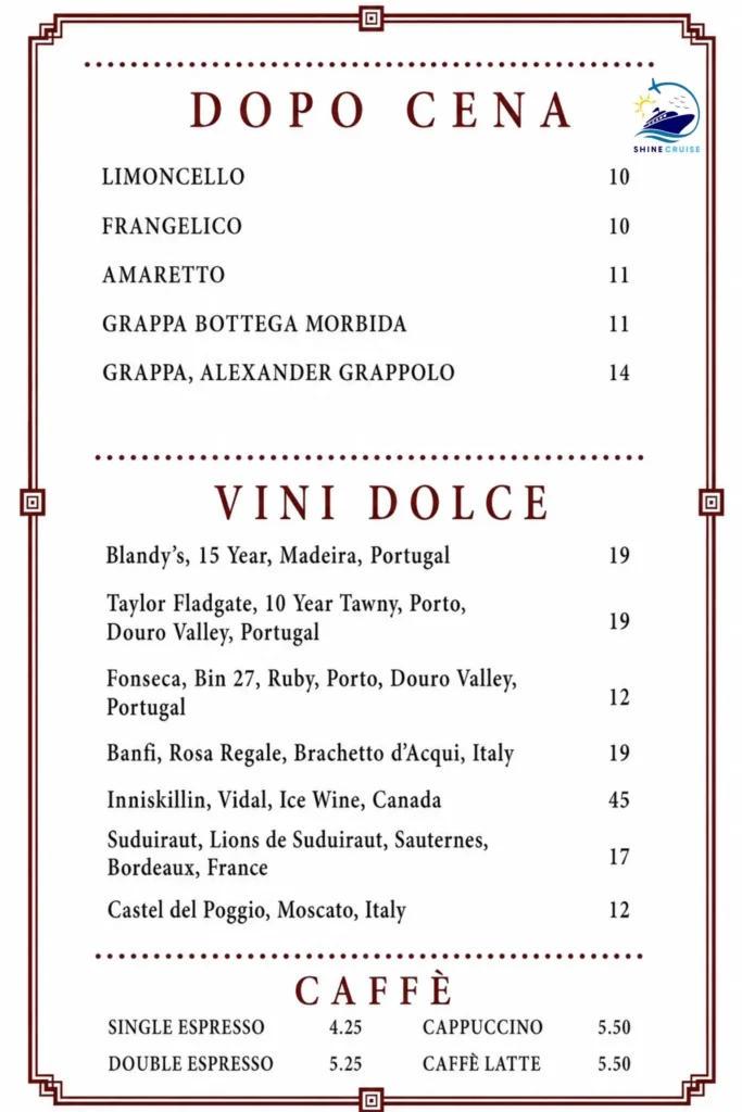 Celebrity Tuscan Grille Drink Menu