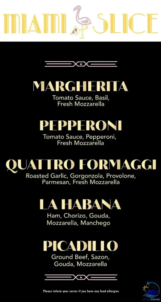 Carnival Celebration Miami Slice menu