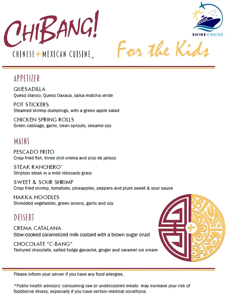 Carnival Jubilee ChiBang Kids menu