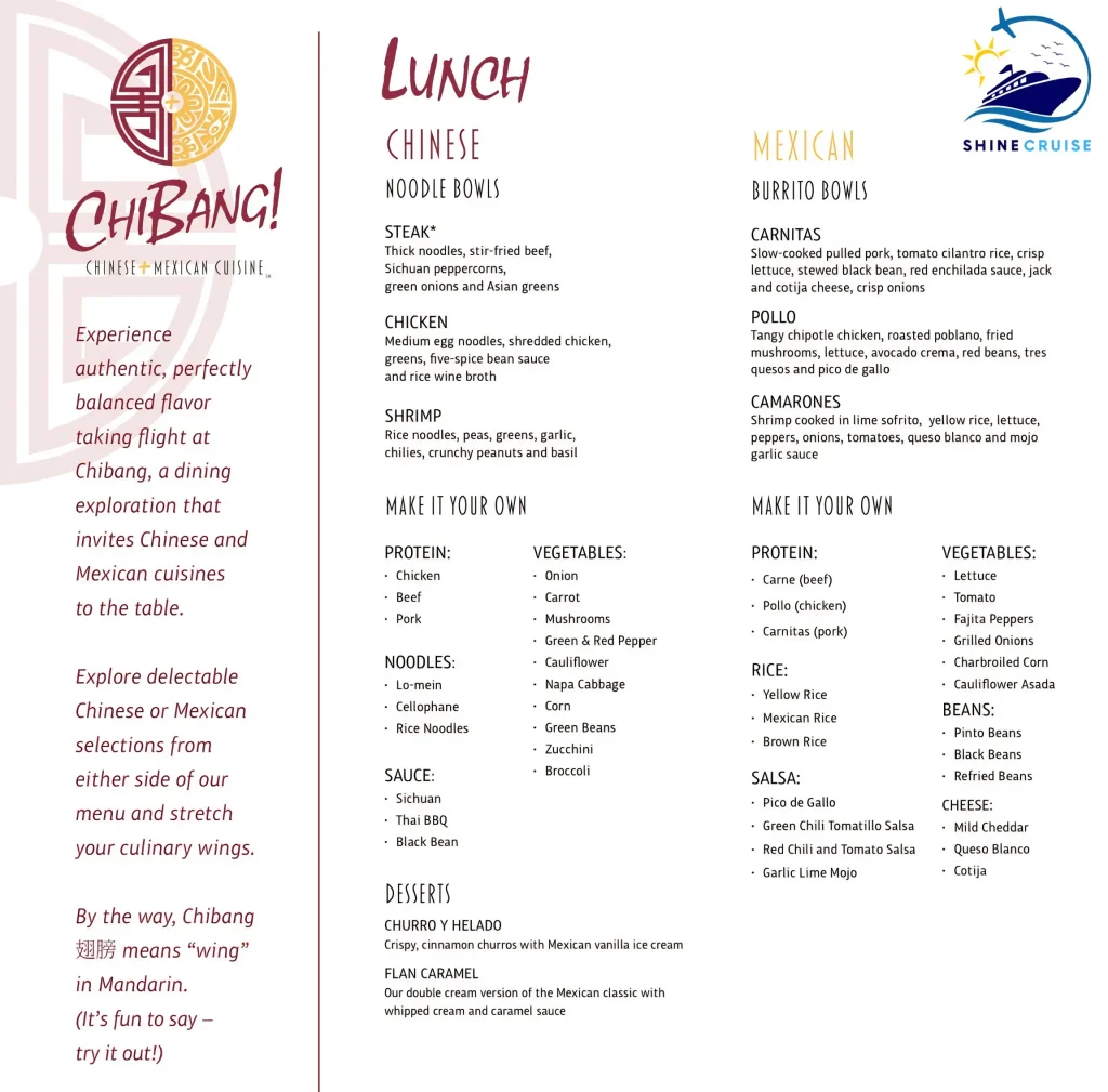 Carnival Jubilee ChiBang Lunch menu