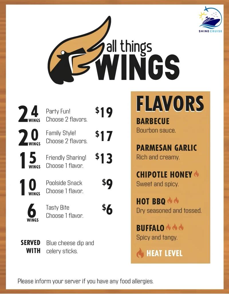 Carnival Jubilee All Things Wings menu