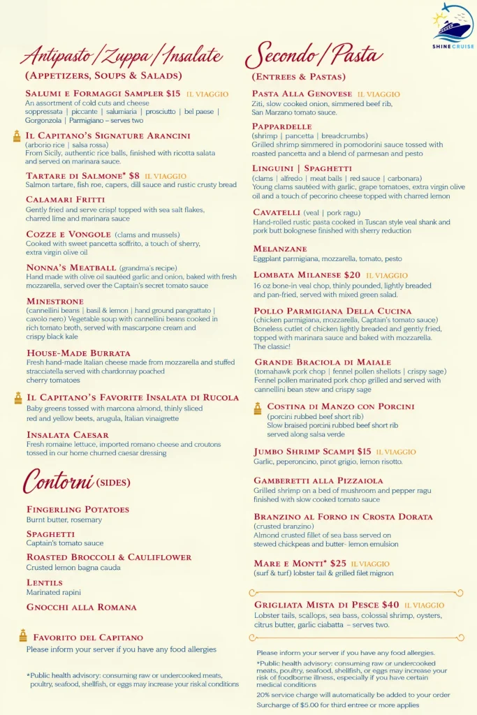 Carnival Jubilee Cucina del Capitano Dinner menu 1