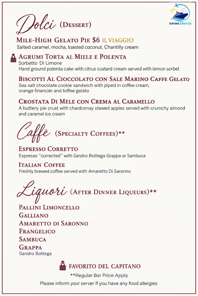 Carnival Jubilee Cucina del Capitano Dinner menu 2