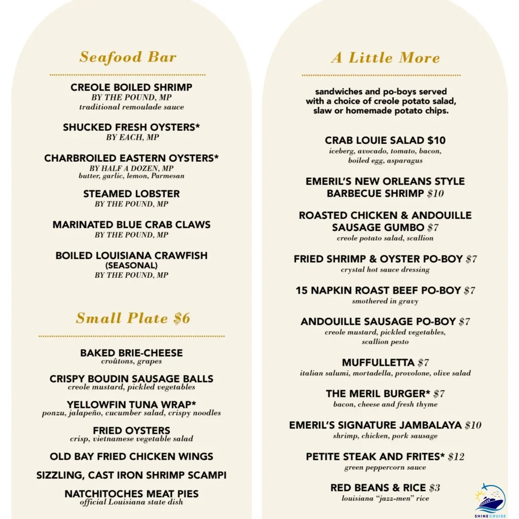 Carnival Jubilee Emerilโs Bistro 717 Dinner menu 1