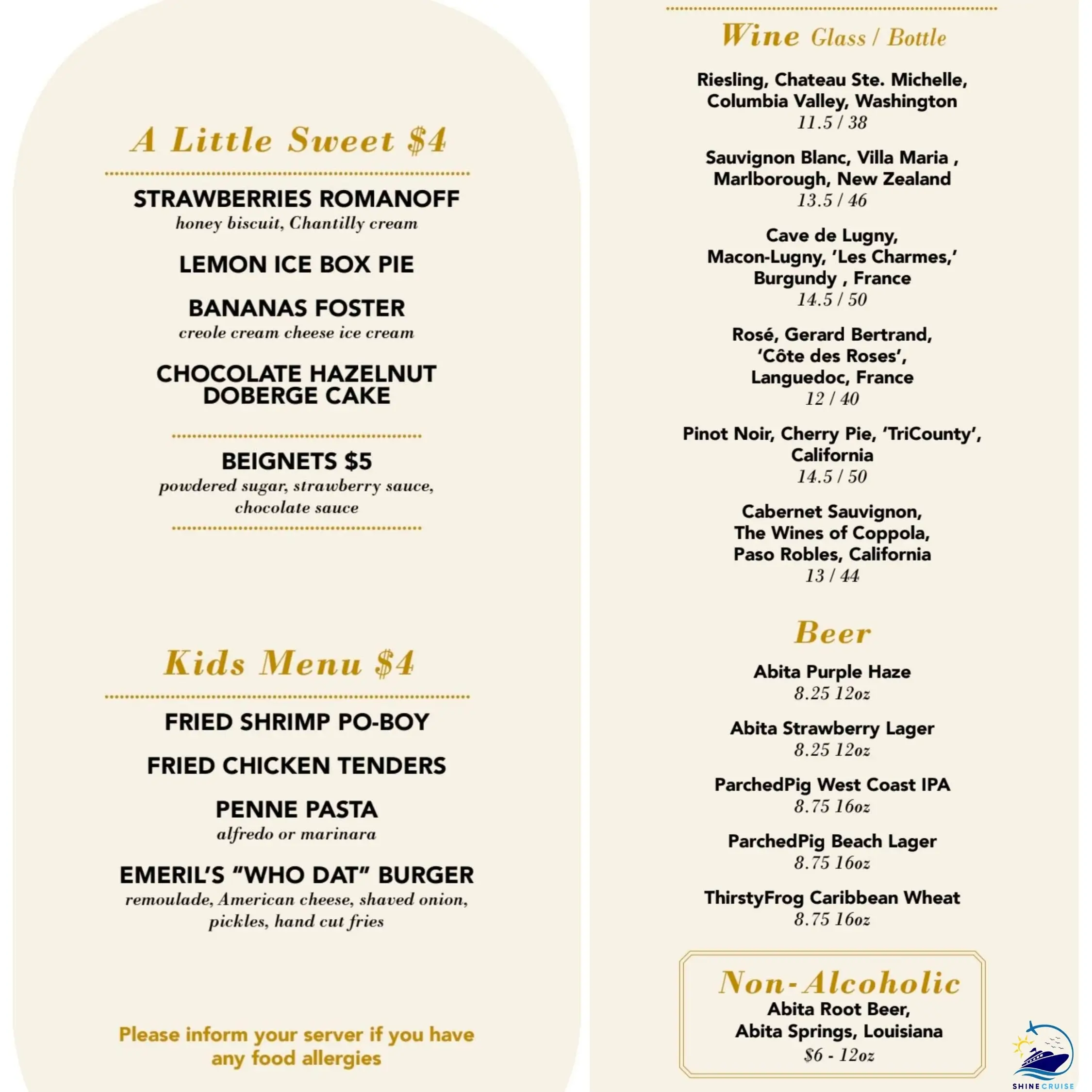 Carnival Jubilee Emerilโs Bistro 717 Dinner menu 2