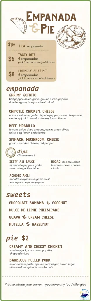 Carnival Jubilee Empanada & Pie menu