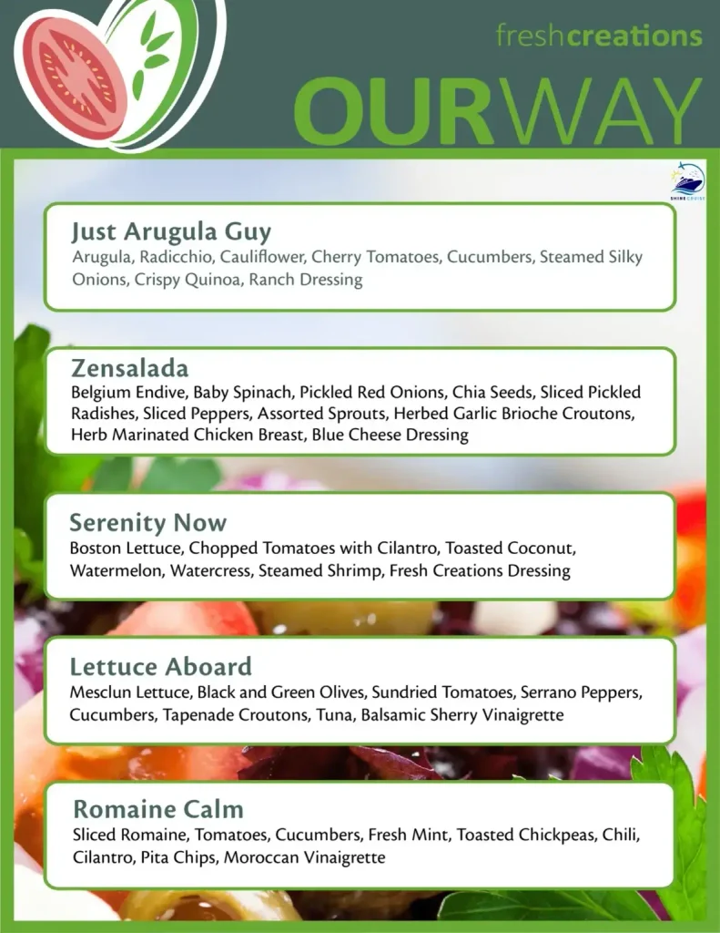 Carnival Jubilee Fresh Creations menu 1