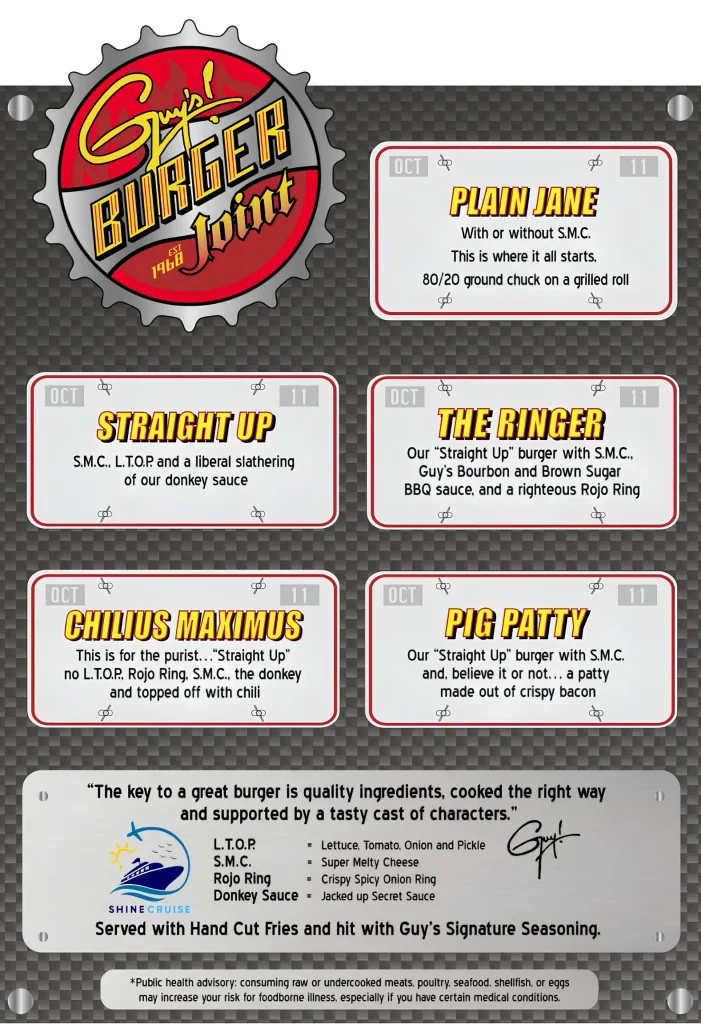 Carnival Jubilee Guyโs Burger Joint menu